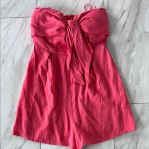 Pink Strapless Romper with Bow Detail